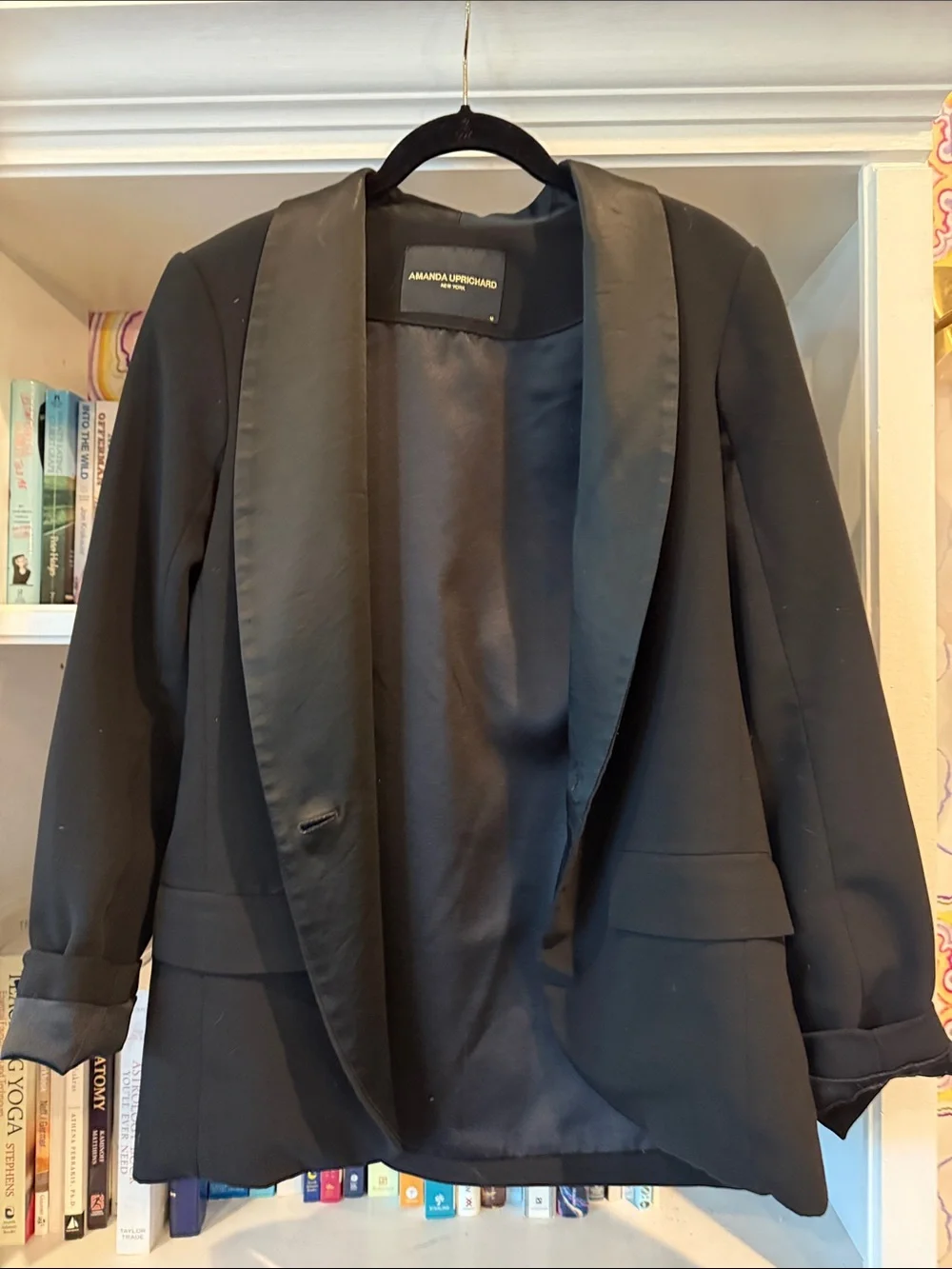 Amanda Uprichard Black Satin-Lapel Blazer Jacket